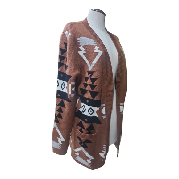 Chouyatou Aztec Cardigan Brown Southwest Open Front Sweater Size S - Picture 3 of 7